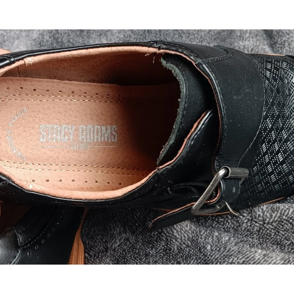 Stacy Adams Mens Black Leather Monk Strap Dress Shoes Size‎ 7.5M